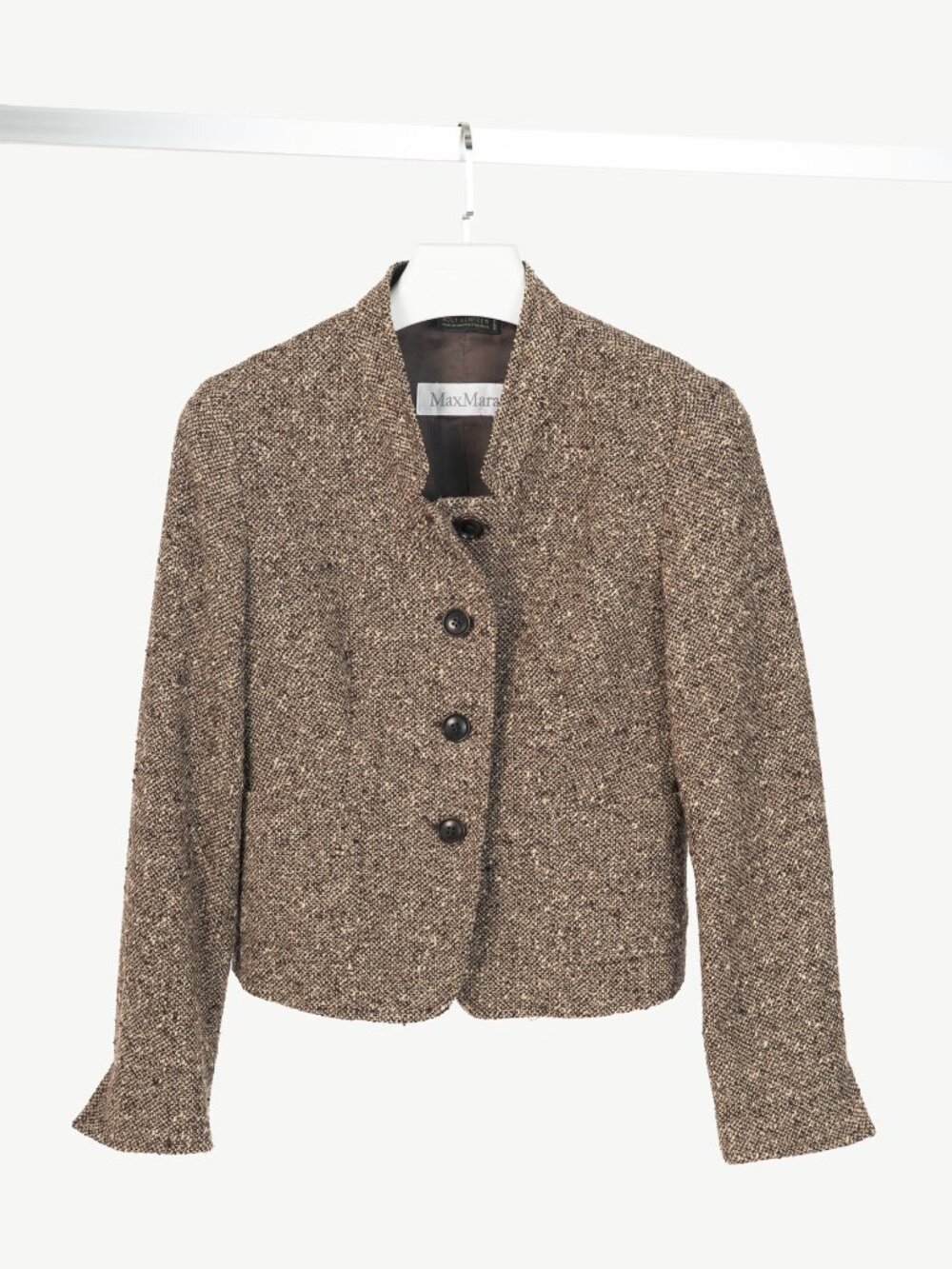 Max Mara Brown Wool-Tweed Stand-Collar Blazer